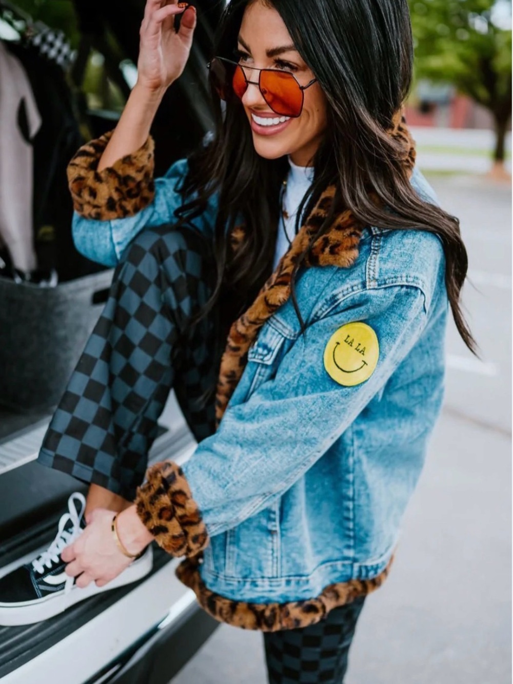 Dressed in lala forever patched trucker jacket in leopard